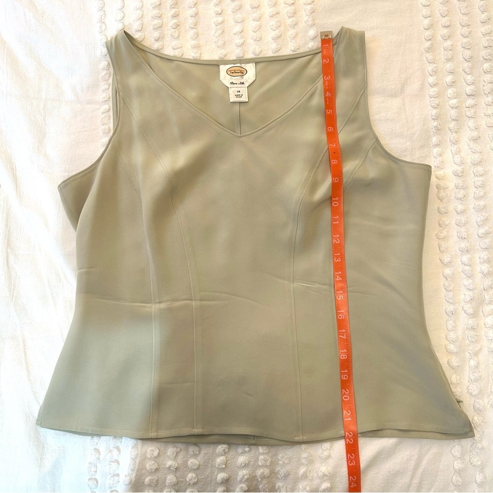 Talbots women’s Tan Cream 100% Silk Sleeveless Blouse Sz 14 - Picture 12 of 16